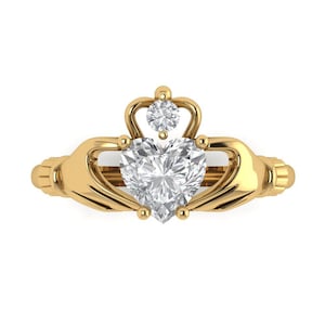 Claddagh Ring, Gold Claddagh Ring, Promise Ring Claddagh, 1.55ct Designer Heart Cut Irish Celtic Claddagh Promise Ring Solid 14k Yellow Gold