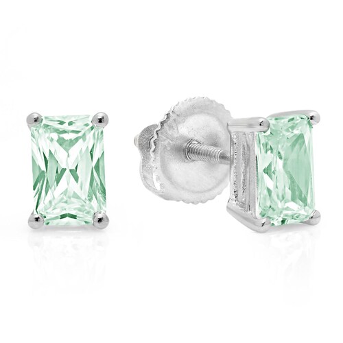1.0 ct Emerald Brilliant Cut Solitaire Mint Light Sea Turquoise Green shops Stone Stud Earrings 14k White Gold Anniversary Birthday Bridal Gift