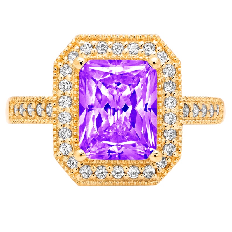 2.84 ct Emerald Halo Purple Natural Amethyst VVS1 Promise Bridal