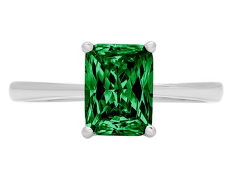 2.0 ct Emerald Cut Deep Green  Emerald CZ VVS1 Classic Wedding Engagement Bridal Promise Designer Ring Solid 14k White Gold