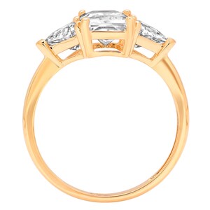 Women Engagement Promise, Women Promise, Women Engagement, 3 Ct Designer 3 Stone Emerald Trillion Cut Wedding Band Ring Real 14k Yellow Gold image 2
