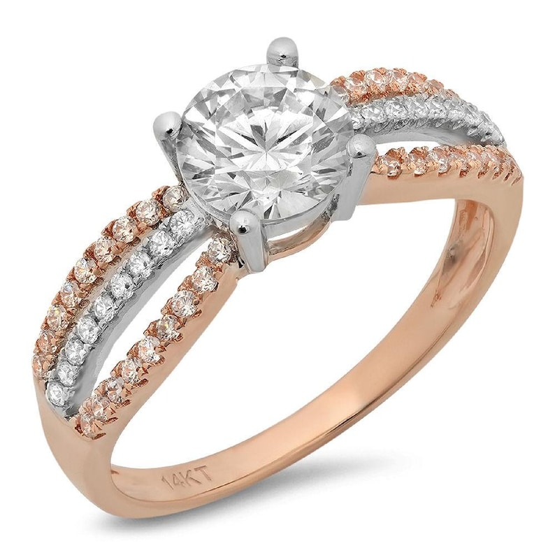1.25 ct Brilliant Round Cut Designer Genuine Flawless VVS1 White Sapphire 14K 18K WhiteRose Gold Solitaire with Accents Ring
