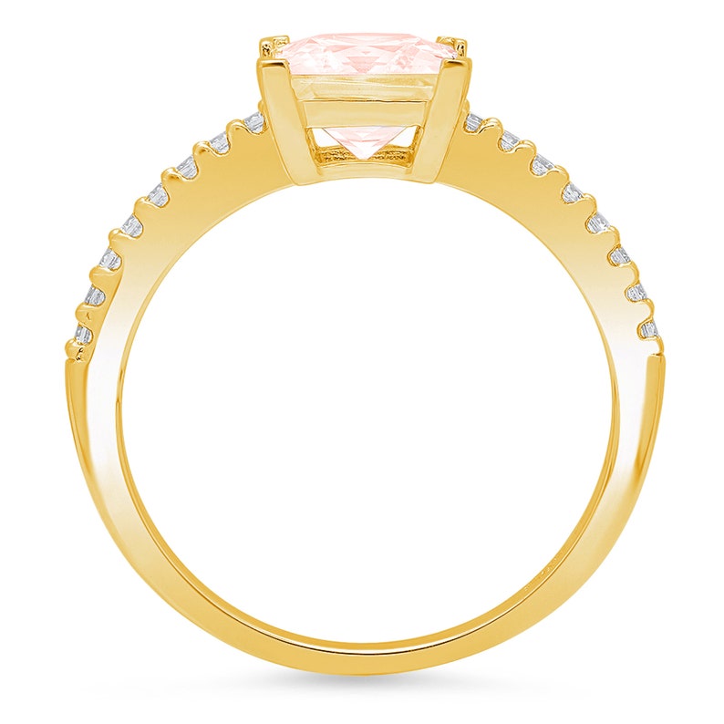 1.66 ct Princess Cut Pink Simulated Diamond Promise Bridal Wedding Engagement Classic Designer Ring Solid 14k Yellow Gold