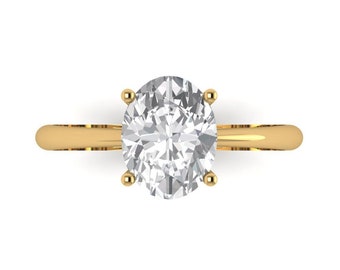 2.0 ct Brilliant Oval Cut Moissanite Sterling Silver Yellow Gold Plated Solitaire Ring