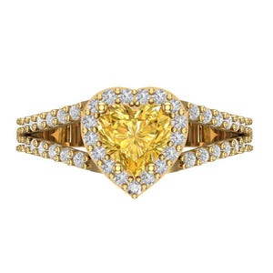 1.75 ct Heart split shank Yellow Orange Natural Citrine VVS1 Classic Promise Wedding Engagement Classic Designer Ring Solid 14k Yellow Gold