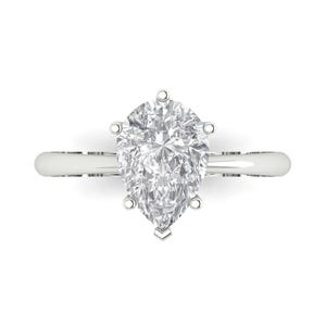 2.0 ct Brilliant Pear Cut White Sapphire Stone White Gold Solitaire Engagement Ring