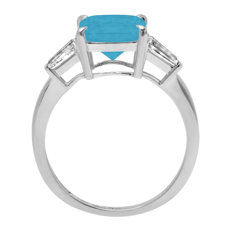 3.5 ct Asscher 3 stone Simulated Turquoise VVS1 Promise Bridal Wedding Engagement Classic Designer Ring Solid 14k White Gold