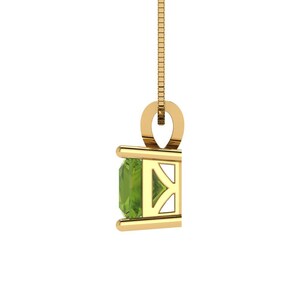 3.0 ct Brilliant Princess Cut Solitaire Natural Peridot Stone Yellow Gold Pendant with 18" Chain