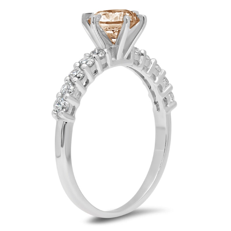 1.20 ct Round Brown Champagne Simulated Diamond Promise Bridal Wedding Engagement Classic Designer Designer Ring Solid 14k White Gold