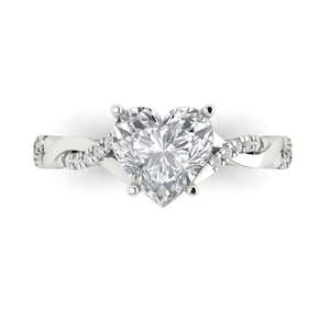 Criss Cross Ring, Twisted Ring, Twisted Ring Band, Gold Twisted Ring, 2.19CT Heart Criss Cross Twisted Solitaire Ring Band 14k White Gold