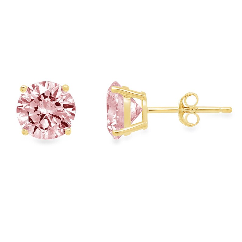 0.2 ct Brilliant Round Cut Solitaire Studs Designer Genuine Flawless VVS1 Pink Simulated Diamond 14K 18K Yellow Gold Earrings Push back