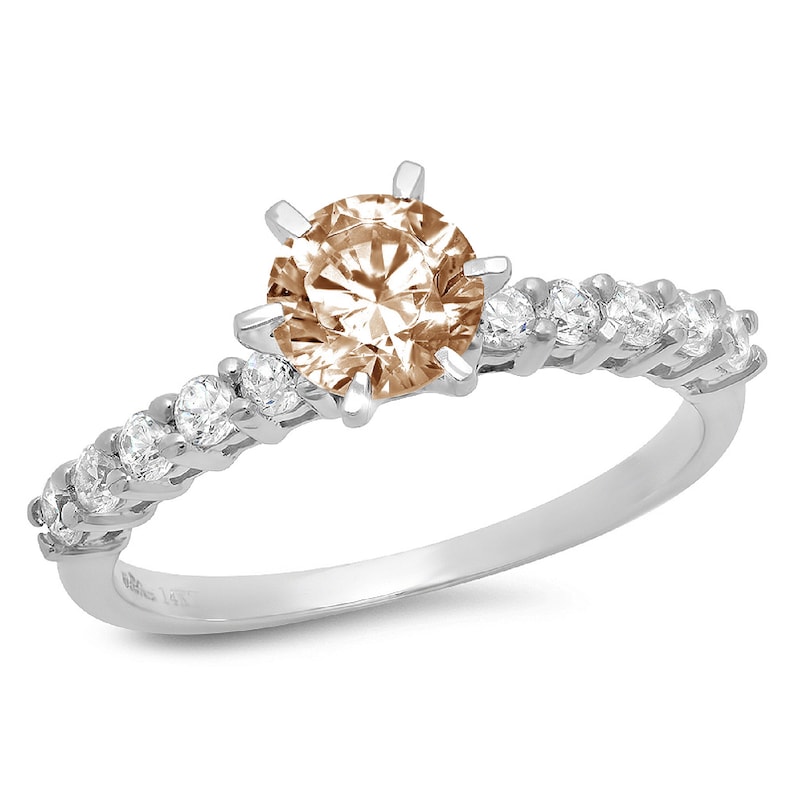 1.20 ct Round Brown Champagne Simulated Diamond Promise Bridal Wedding Engagement Classic Designer Designer Ring Solid 14k White Gold