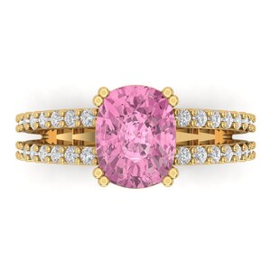 3.50 ct Cushion Cut Pink Simulated Diamond Classic Promise Bridal Wedding Engagement Classic Designer Ring Solid 14k Yellow Gold