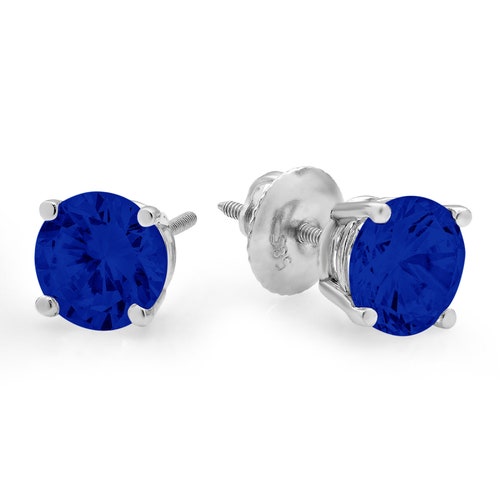 1.50 ct Round Brilliant Cut shops Solitaire Simulated Blue Sapphire VVS1 Stud Earrings Solid 14k White Gold Anniversary Birthday Bridal Gift