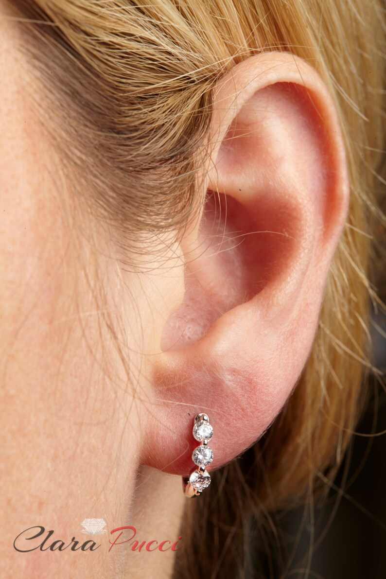0.6 Ct 3-stone Dangle Leverback Earrings 14k White Gold Small Hoop Earrings Hoop Earring Set Hoop Earrings Small Earrings Small Hoop