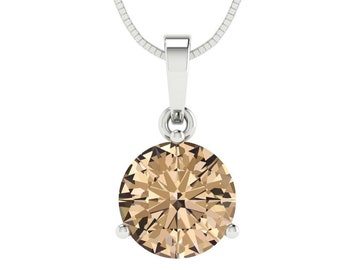 2 ct Brilliant Round Cut Solitaire Genuine Yellow Moissanite Gemstone Real Solid 18K 14K White Gold Pendant with 16" Chain