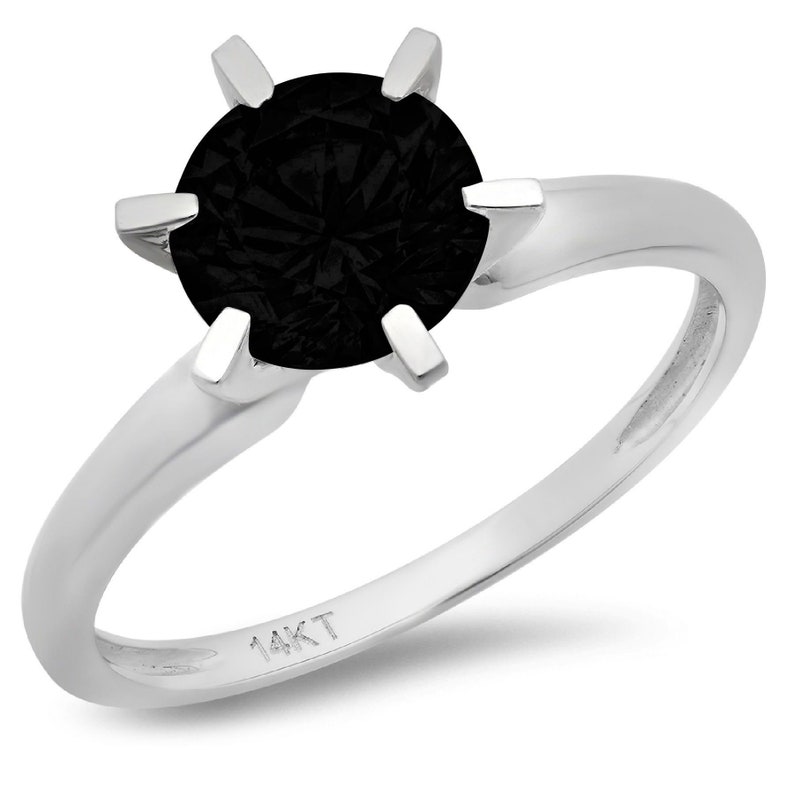 3 ct Brilliant Round Cut Designer Genuine Flawless Natural Onyx 14K 18K White Gold Solitaire Ring