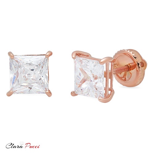 Brides Gold Studs Set, Brides Studs, Gold Studs Set, Bride Set, 4 ct shops Simulated Princess Cut Solitaire Stud Earrings 14k Rose Gold Screw Back