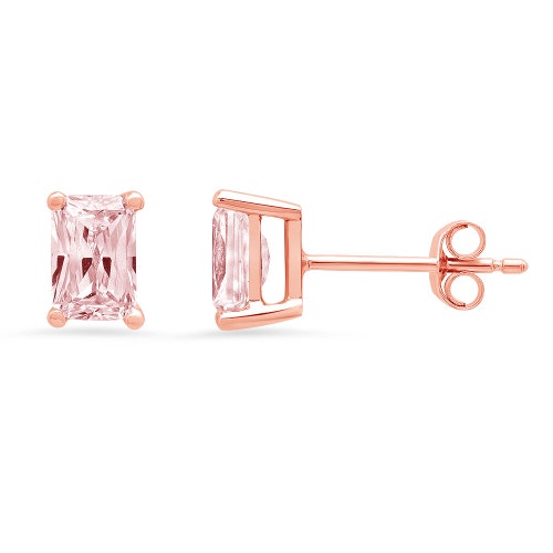 2.0 ct Emerald Brilliant Cut Ideal VVS1 Pink Simulated Diamond Bridal Anniversary Stud Earrings 14k shops Solid Rose Gold Push Back