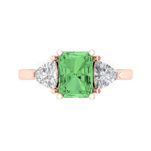3 Emerald Trillion 3stone Mint Light Sea Turquoise Green Classic Promise Wedding Engagement Classic Designer Ring Solid 14k Rose Gold