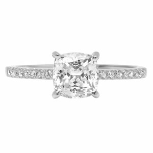 1.66 Cushion Clear White Sapphire VVS1 Promise Bridal Wedding Engagement Classic Designer Ring Solid 14k White Gold
