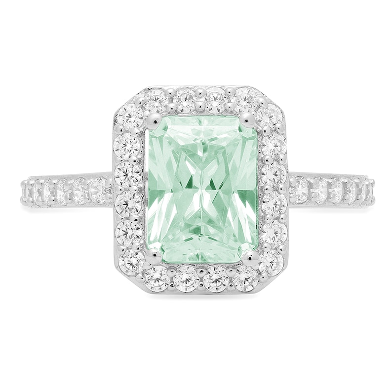 2.07 ct Emerald Halo Mint Light Sea Turquoise Green Classic Promise Bridal Wedding Engagement Classic Designer Ring Solid 14k White Gold