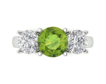 Anillo de compromiso de oro macizo de 14 quilates para mujer - Tres piedras: peridoto redondo de 2,5 quilates