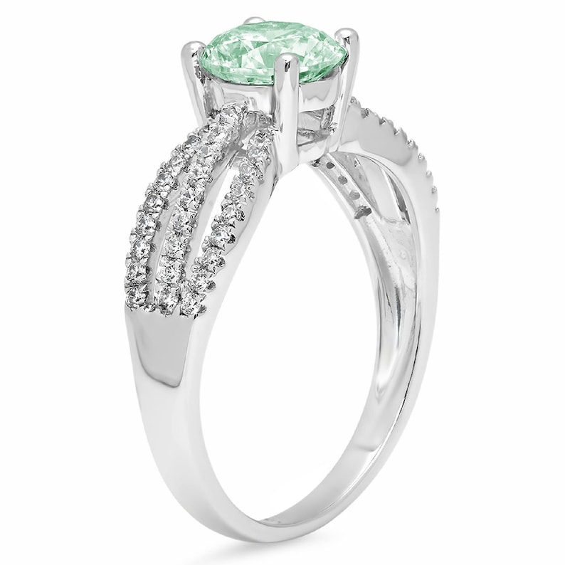 1.25 ct Brilliant Round Cut Designer Genuine Flawless Green Simulated Diamond 14K 18K White Gold Solitaire with Accents Ring
