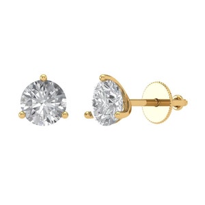 1.5 ct Brilliant Round Cut Solitaire Studs Designer Genuine Flawless VVS1 White Sapphire 14K 18K Yellow Gold Earrings Screw back