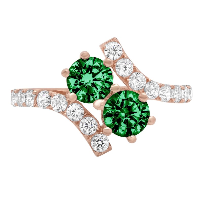1.98 ct Brilliant Round Cut Designer Genuine Flawless VVS1 Simulated Emerald 14K 18K Rose Gold Solitaire with Accents Ring
