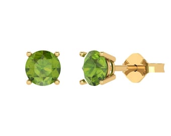1 ct Brilliant Round Cut Solitaire Studs Designer Genuine Flawless Natural Peridot 14K 18K  Yellow Gold Earrings Push Back