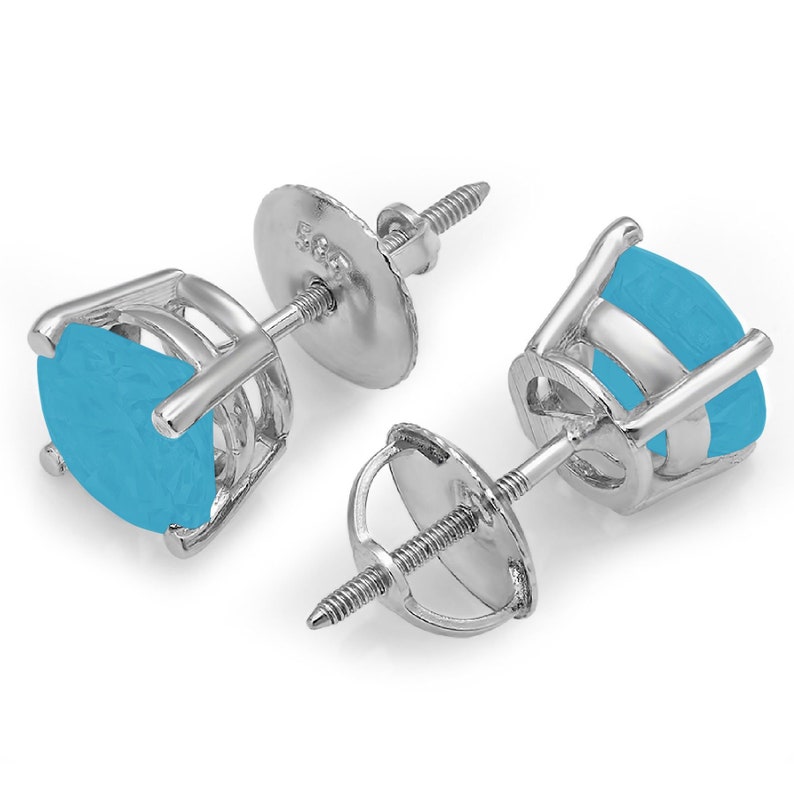 3 ct Brilliant Round Cut Solitaire Studs Designer Genuine Flawless VVS1 Simulated Turquoise 14K 18K White Gold Earrings Screw back