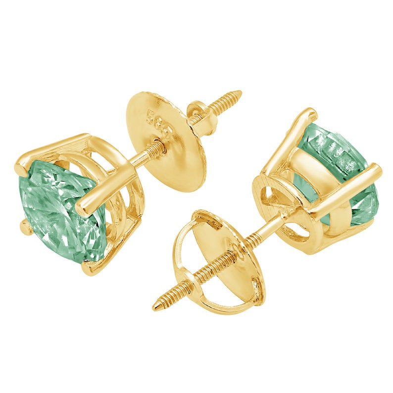 1.50ct Round Brilliant Cut Solitaire Mint Light Sea Turquoise Green Stone Stud Earrings 14k Yellow Gold Anniversary Birthday Bridal Gift