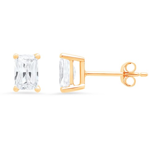Shops 1.0 ct Emerald Brilliant Cut Ideal VVS1 Created White Sapphire Bridal Anniversary Stud Earrings 14k Solid Yellow Gold Push Back