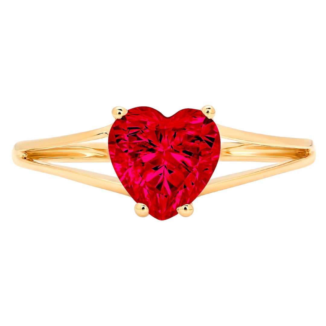 1.50 Ct Heart Split Shank Red Ruby CZ VVS1 Classic Wedding Engagement ...