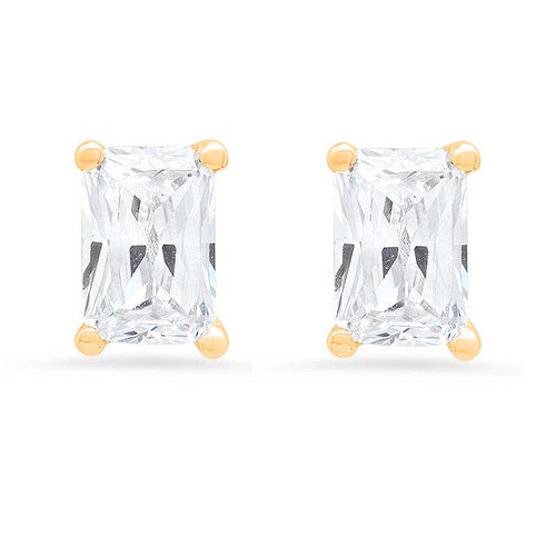 Shops 1.0 ct Emerald Brilliant Cut Ideal VVS1 Created White Sapphire Bridal Anniversary Stud Earrings 14k Solid Yellow Gold Push Back