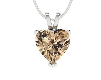 2.0 ct Brilliant Heart Cut Solitaire Genuine Yellow Moissanite Gemstone Real Solid 18K 14K White Gold Pendant with 18" Chain