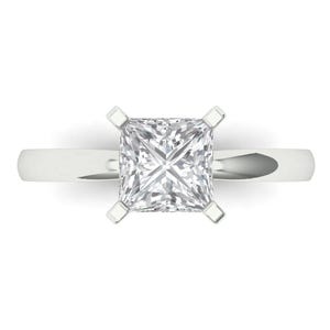 1.5 ct Brilliant Princess Cut Genuine Cultured Diamond Stone Clarity VS1-2 Color G-H White Gold Solitaire Ring