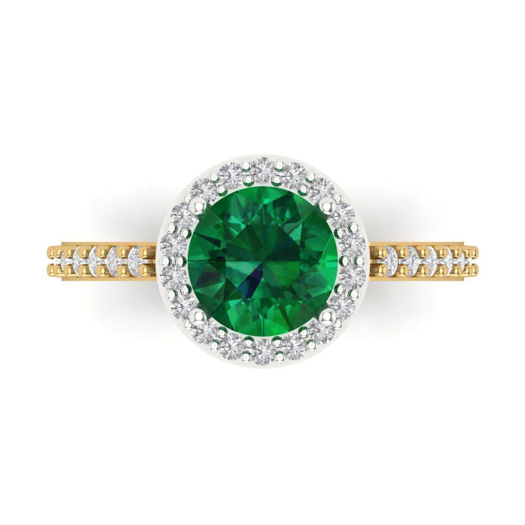 Buy Ct Round Halo Deep Green Emerald CZ VVS1 Classic Promise