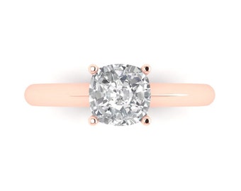 1.5 ct Brilliant Cushion Cut Moissanite Sterling Silver Rose Gold Plated Solitaire Ring