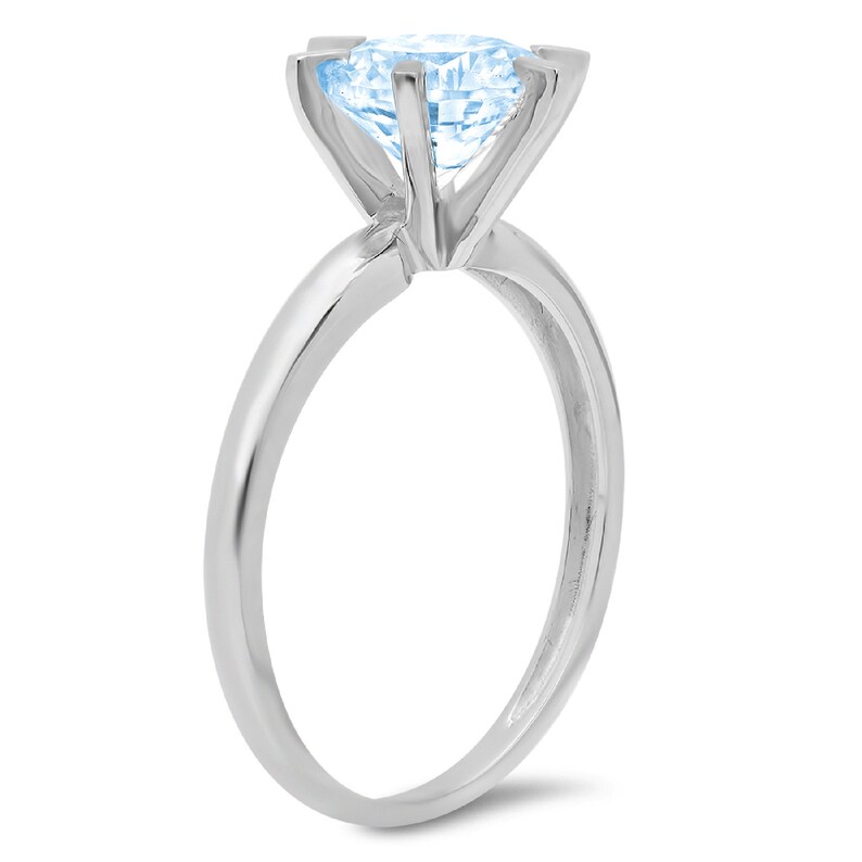3.0 ct Round Cut Natural Sky Blue Topaz Classic Wedding Engagement Bridal Promise Designer Statement Ring Solid 14k White Gold