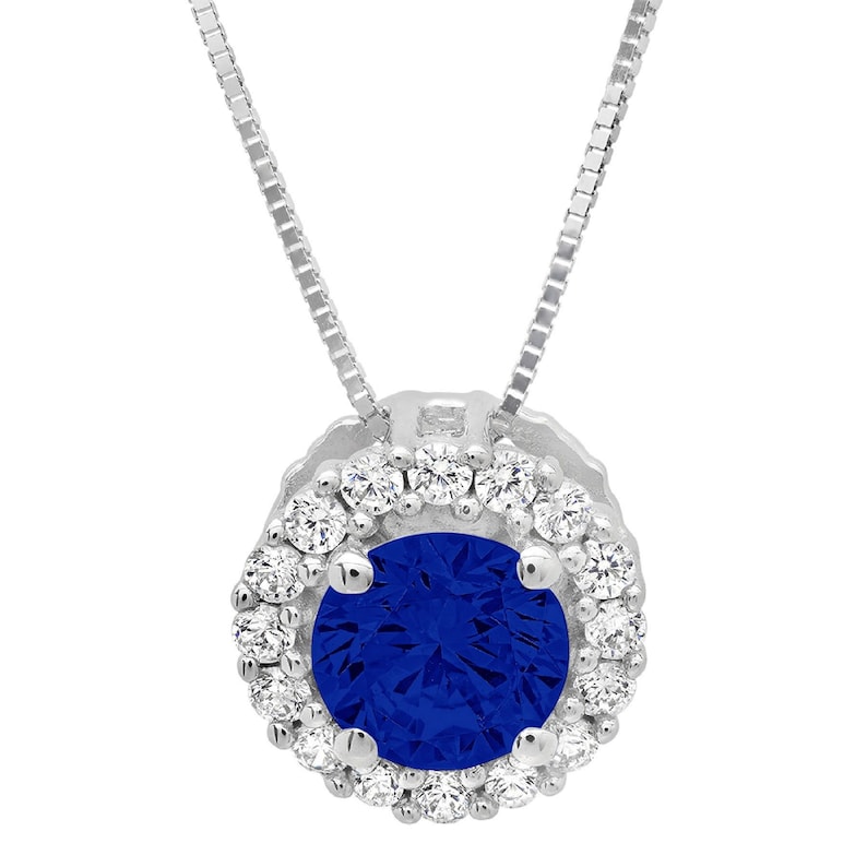 1.3 ct Brilliant Round Cut Halo Designer Genuine Flawless Simulated Blue Sapphire 14K 18K White Gold Pendant with 16 Chain