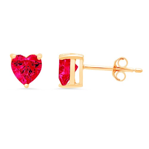 1.0 ct Heart Brilliant Cut Ideal VVS1 Red Ruby shops CZ Bridal Anniversary Stud Earrings 14k Solid Yellow Gold Push Back