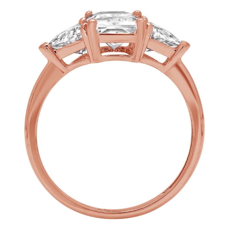 Women Engagement Promise 3 Ct Lab Three Stone Emerald Trillion Cut Wedding Band Ring 14k Rose Gold Women Engagement Women Promise