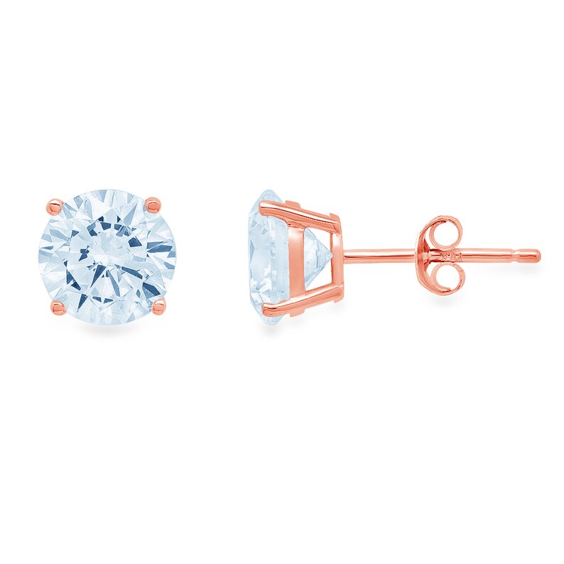 0.5 ct Round Brilliant Cut Ideal VVS1 Natural Sky Blue Topaz Bridal Anniversary Stud Earrings 14k Solid Rose Gold Push Back