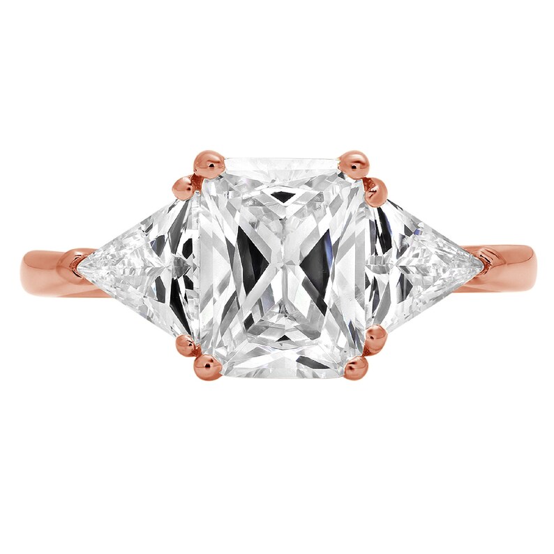 Women Engagement Promise 3 Ct Lab Three Stone Emerald Trillion Cut Wedding Band Ring 14k Rose Gold Women Engagement Women Promise