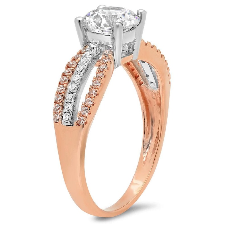 1.25 ct Brilliant Round Cut Designer Genuine Flawless VVS1 White Sapphire 14K 18K WhiteRose Gold Solitaire with Accents Ring