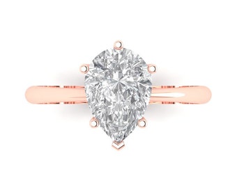 2.5 ct Brilliant Pear Cut Designer Genuine Flawless VVS1 White Sapphire 14K 18K Rose Gold Solitaire Ring