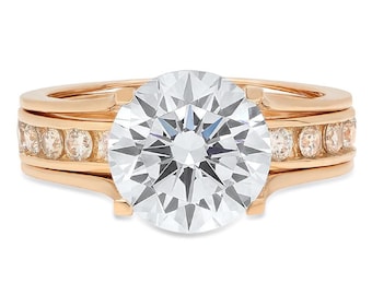 3.02 ct Brilliant Round Cut Natural Diamond Stone Clarity VS1-2 Color I-J Yellow Gold Solitaire with Accents Bridal Set