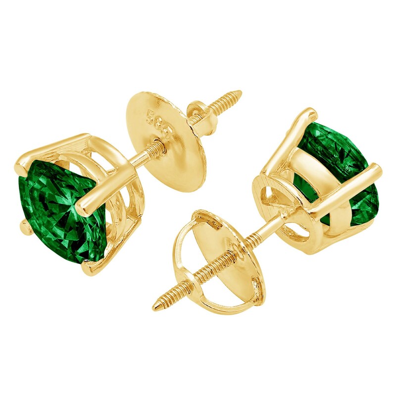 2 ct Brilliant Round Cut Solitaire Studs Designer Genuine Flawless VVS1 Simulated Emerald 14K 18K Yellow Gold Earrings Screw back